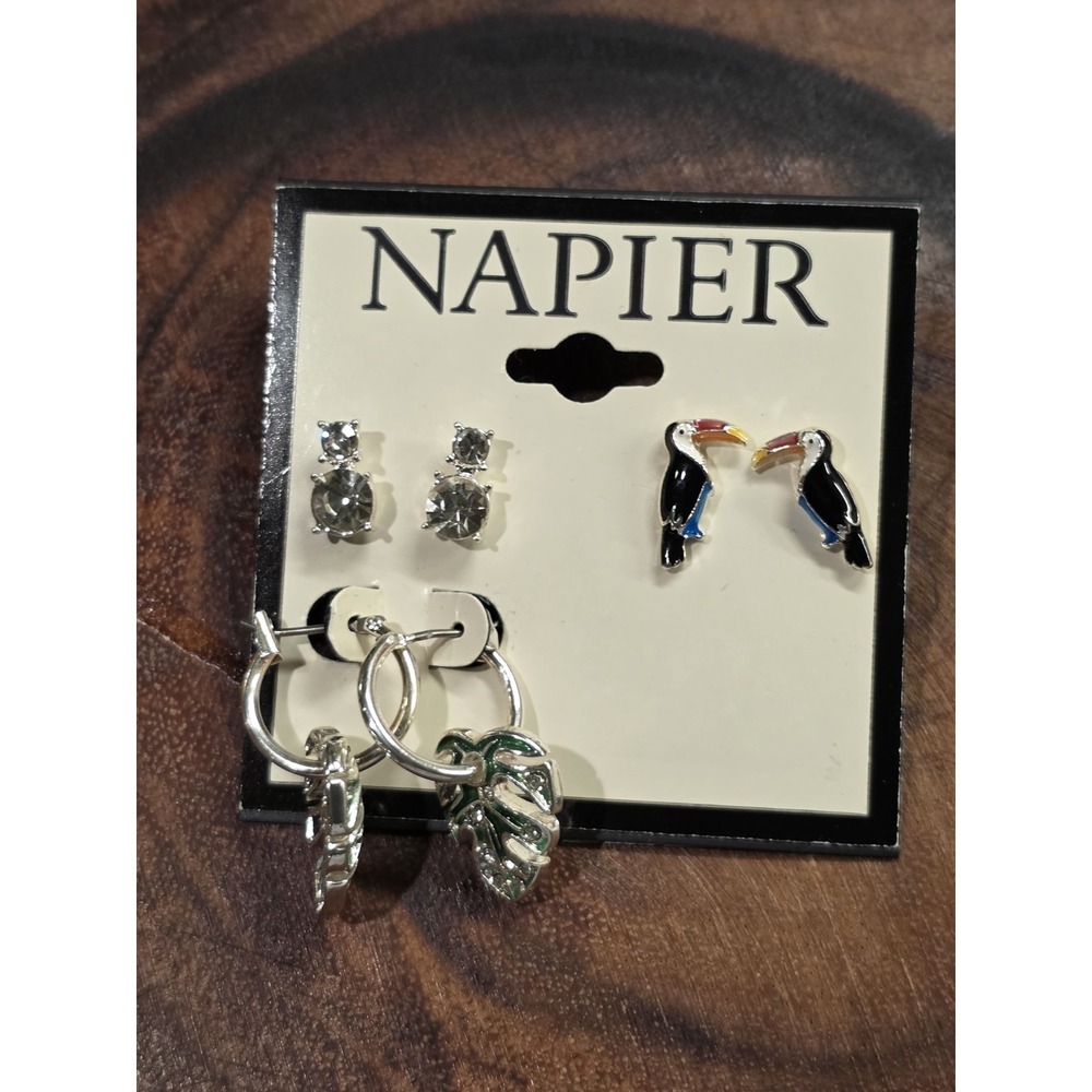 3 Pair Napier Earring Set‎ Silver Tone